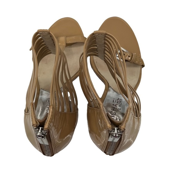 MICHAEL Michael Kors Tan Patent Leather Gladiator Cage Heeled Sandals Size 6 1/2 - Picture 5 of 9